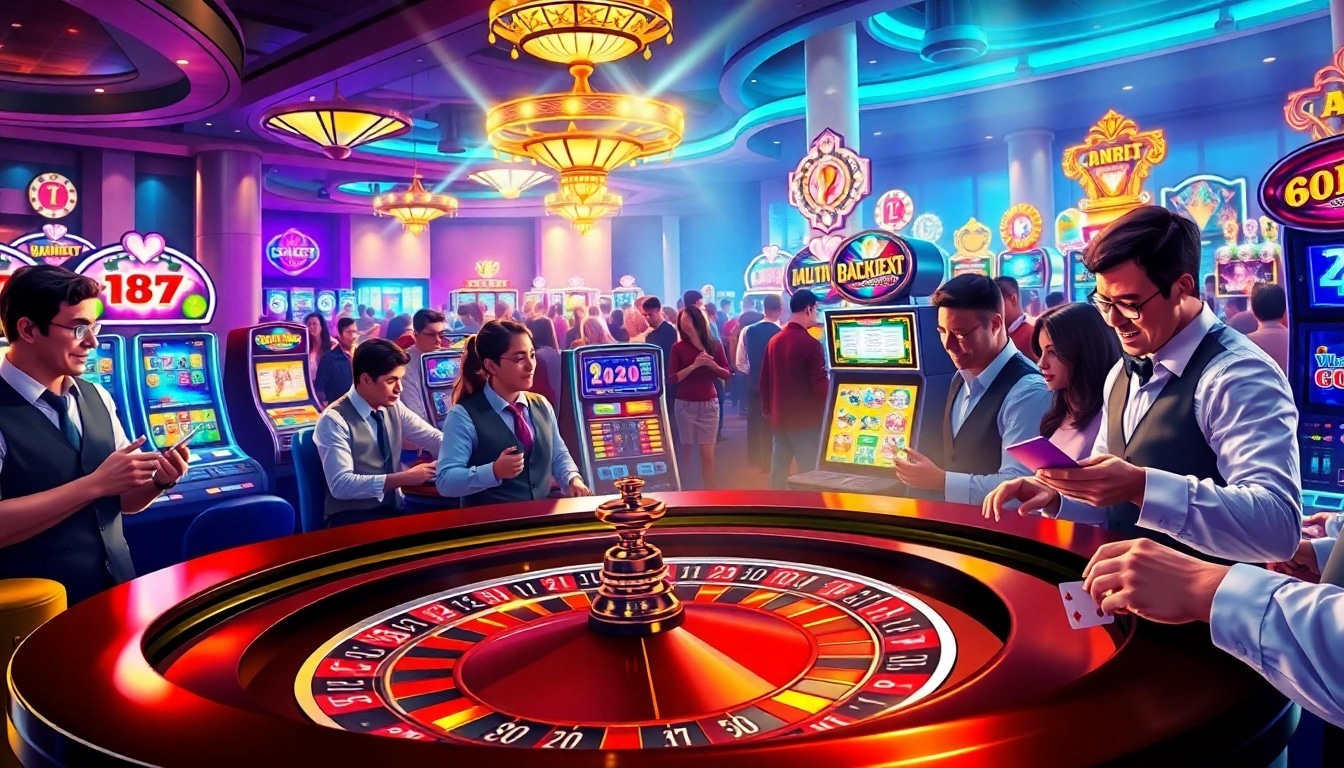 Dynamic casino scene featuring roulette and slot machines at https://nova8886.com/, showcasing excitement and luxury.