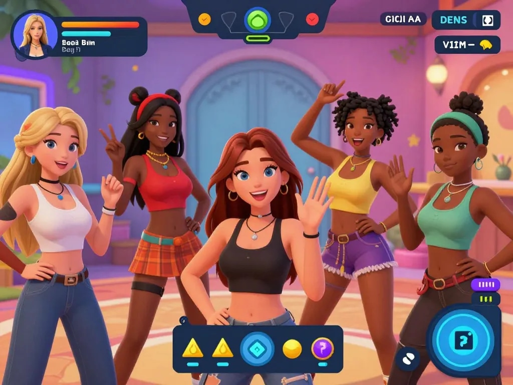 Engaging scene from a sex simulator game, showcasing animated characters in an interactive and colorful environment.