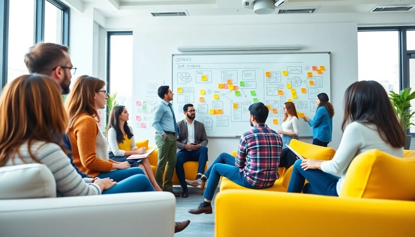 Engaging team collaboration on smm services strategies in a modern office setting