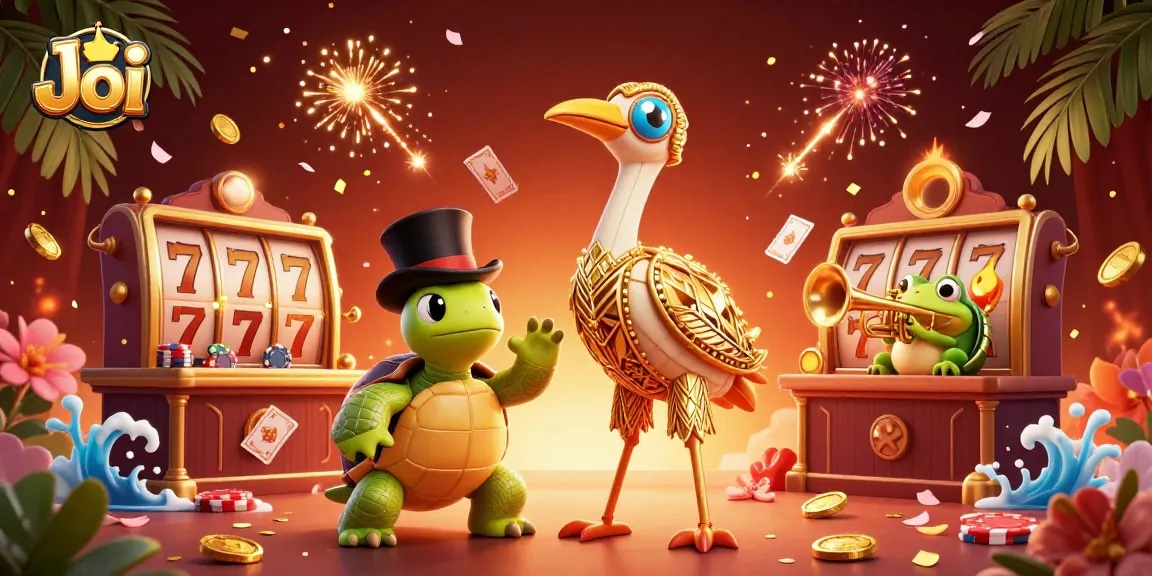 Engage in thrilling sessions on Joi with a vibrant casino scene featuring characters and gaming elements.