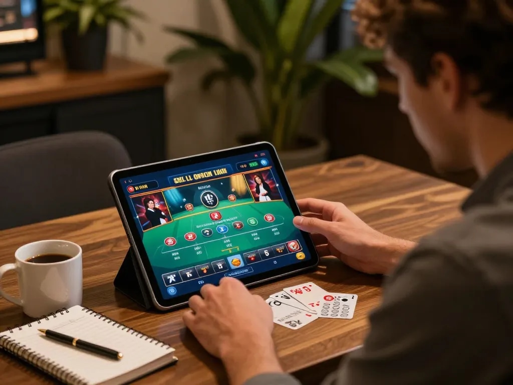 Engaging in thrilling live dealer action on tablet while exploring link alternatif naga303 options for better odds