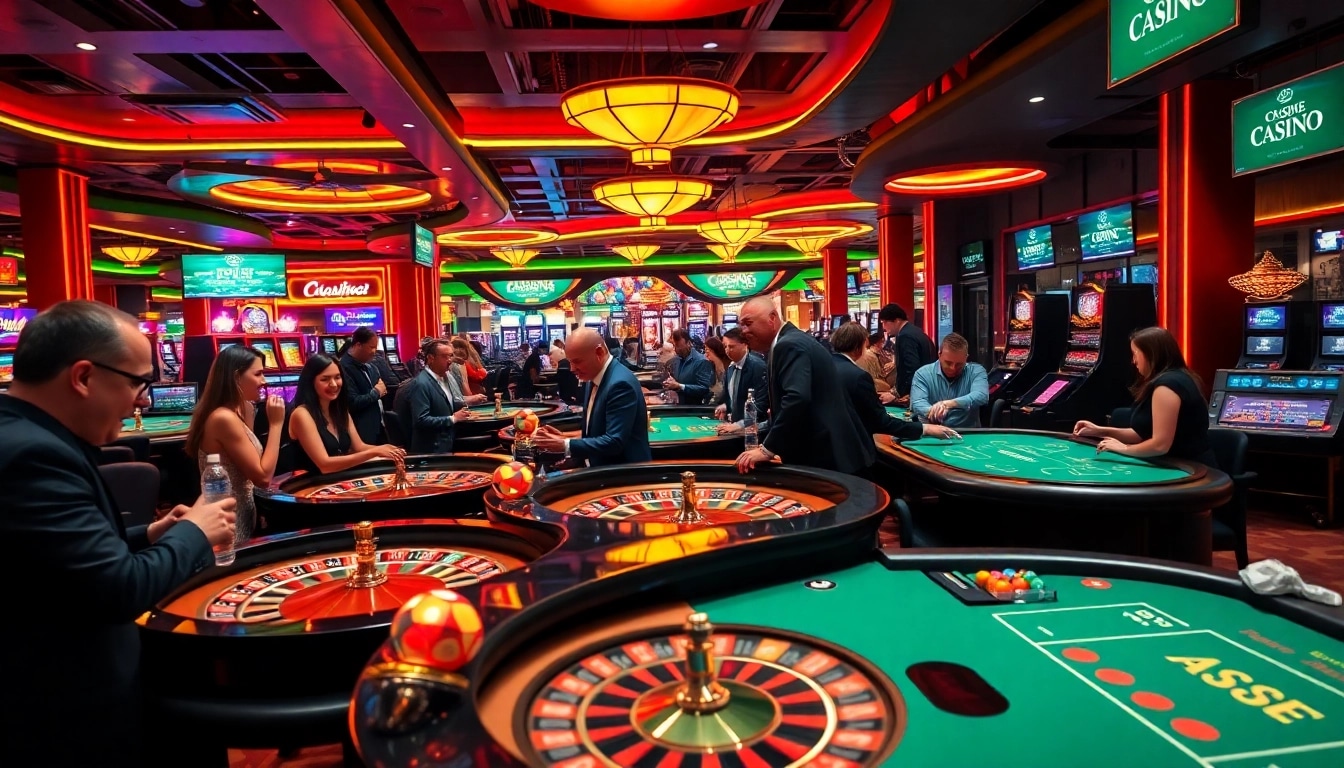 Gewinne jetzt neue casino bonus ohne einzahlung in aufregendem Casino-Setting mit Spielern und Tischen.