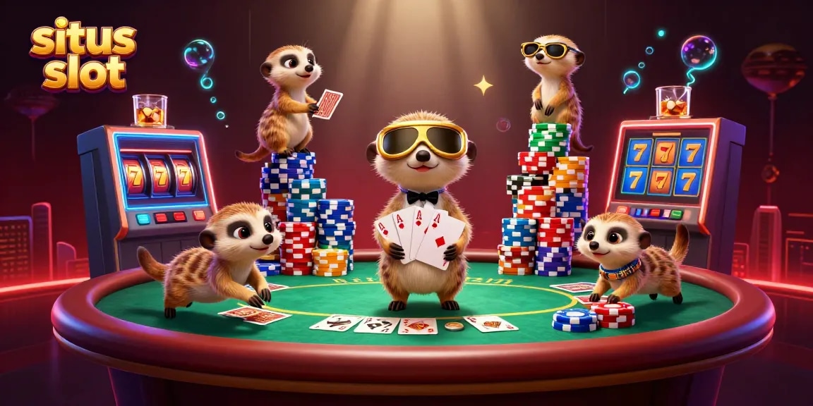 Menggenggam situs slot terbaik dengan merekat lucu di kasino, penuh dengan simbol jackpot dan warna cerah