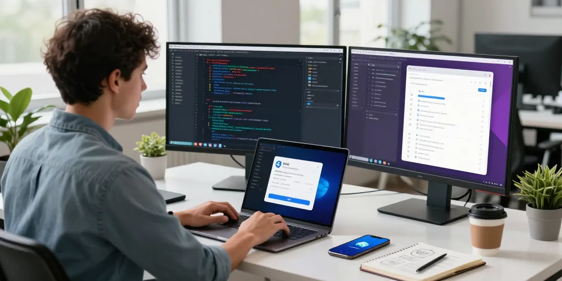 Engaging tech workspace showcasing 纸飞机下载 development with modern tools and vibrant code.