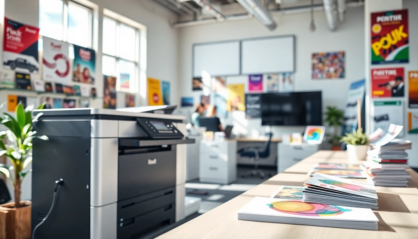 Showcasing budget printing edmonton solutions in a vibrant, modern workspace with an elegant printer setup.