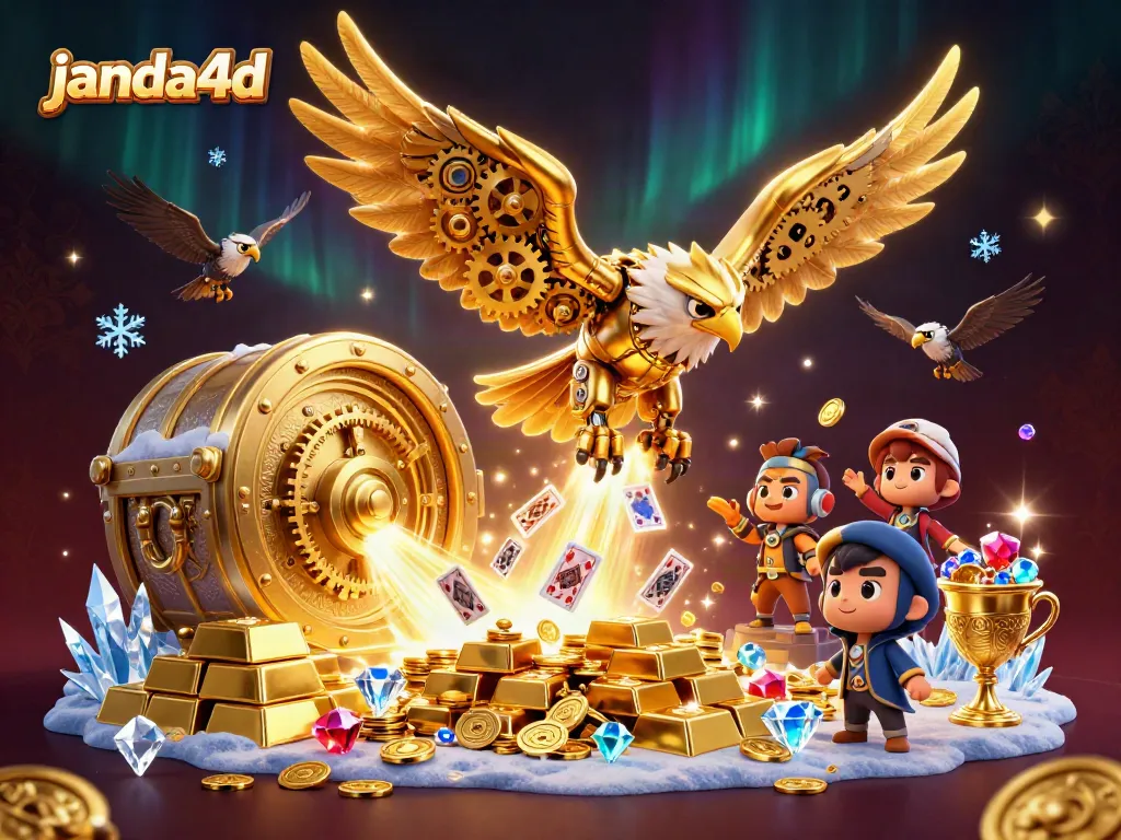 Menangkan hadiah menarik di janda4d dengan ilustrasi kasino 3D yang penuh warna dan detail.