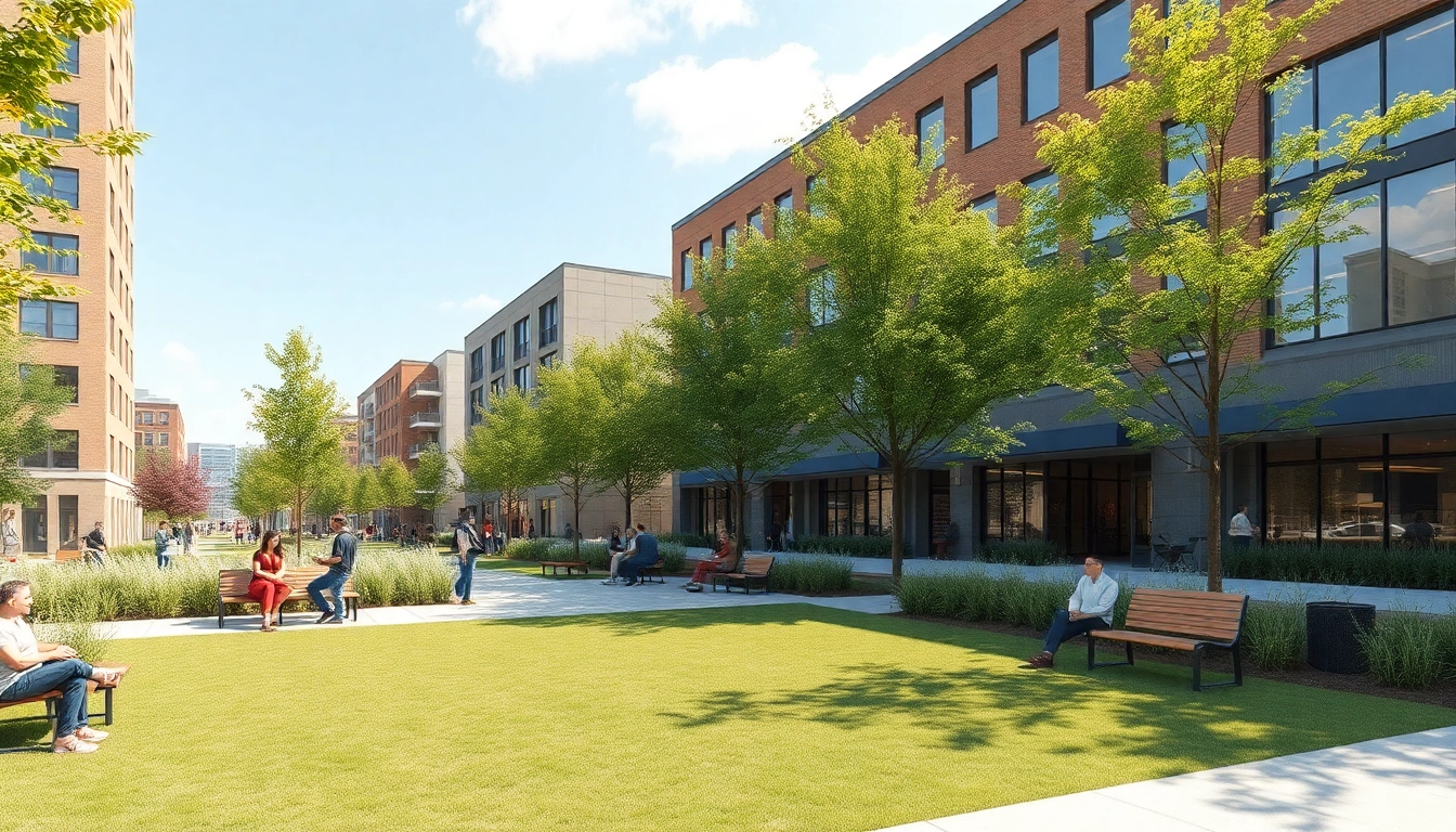 Transformative community scene showcasing the North Main Makeover with updated architecture and public spaces.