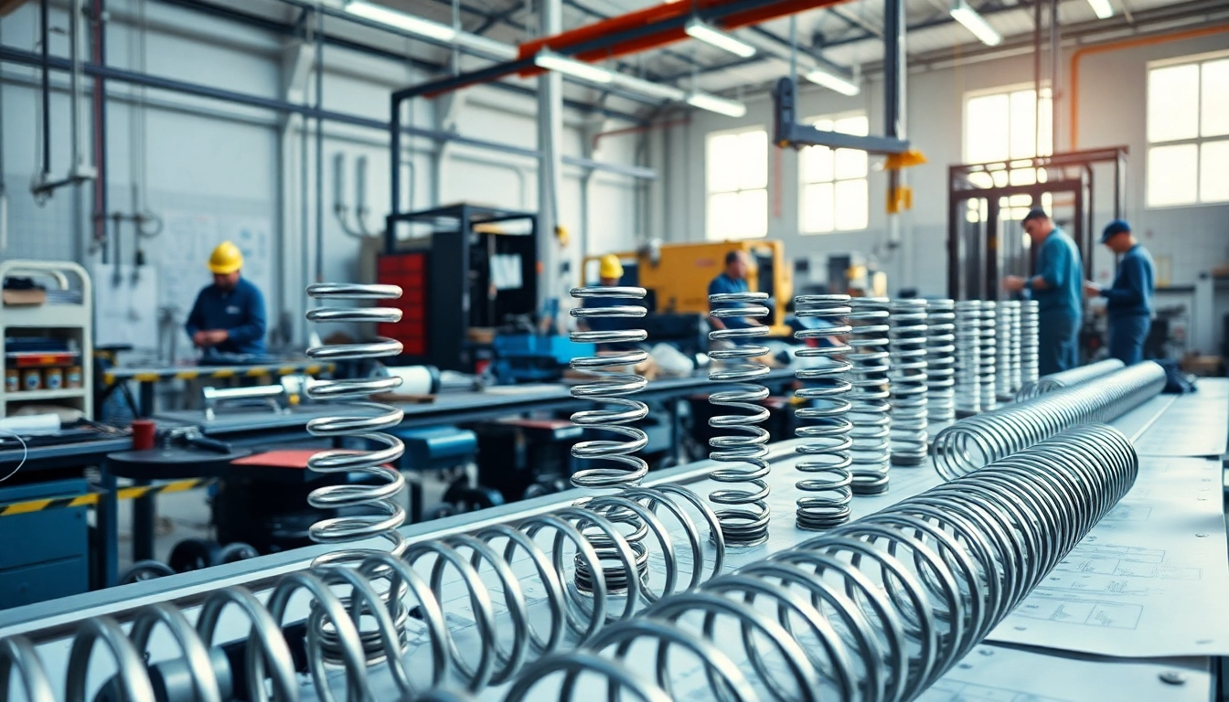 Gas Spring Manufacturer showcasing high-quality springs in a vibrant industrial workspace.