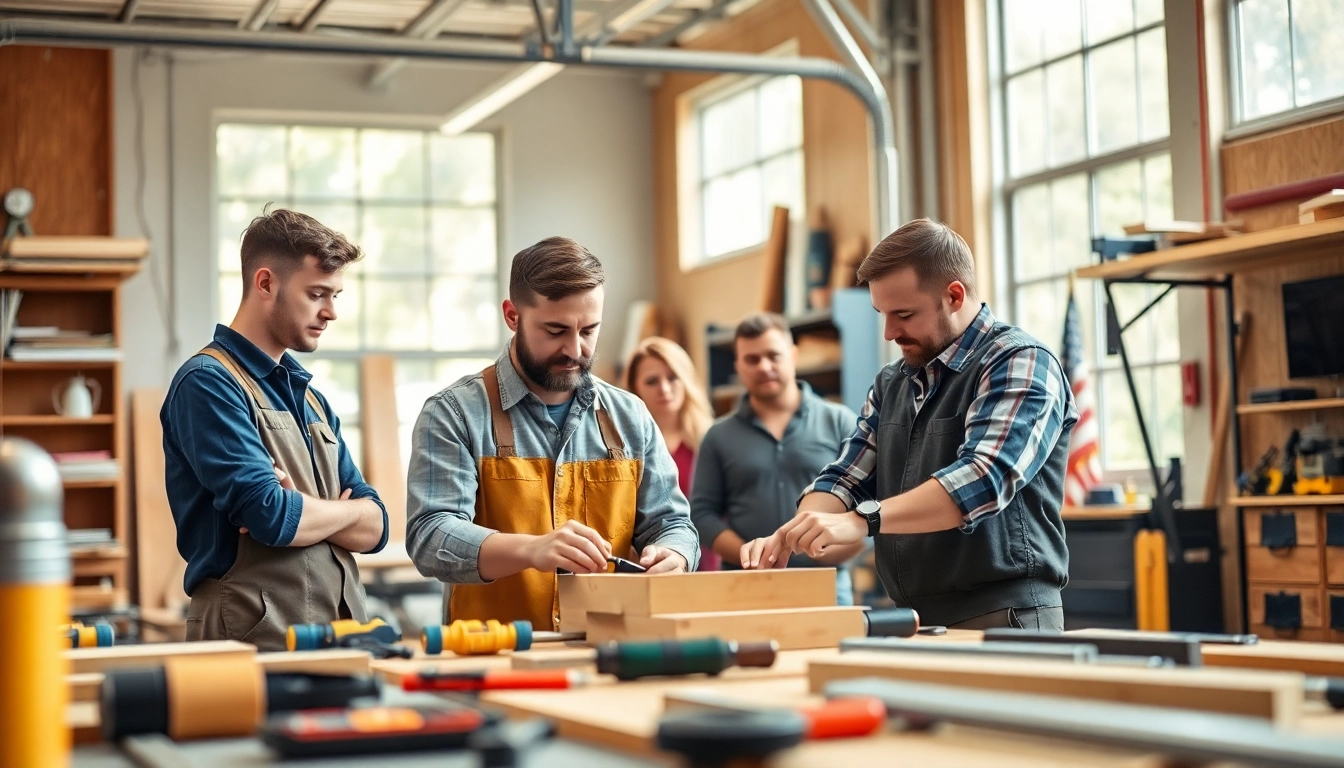 Students actively learning at a trade school in Tennessee, collaborating on projects together.