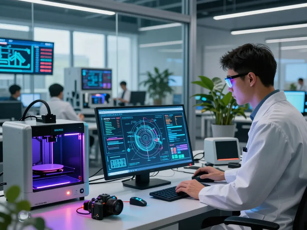 Engineer using Siemens technology solutions in a modern workspace.