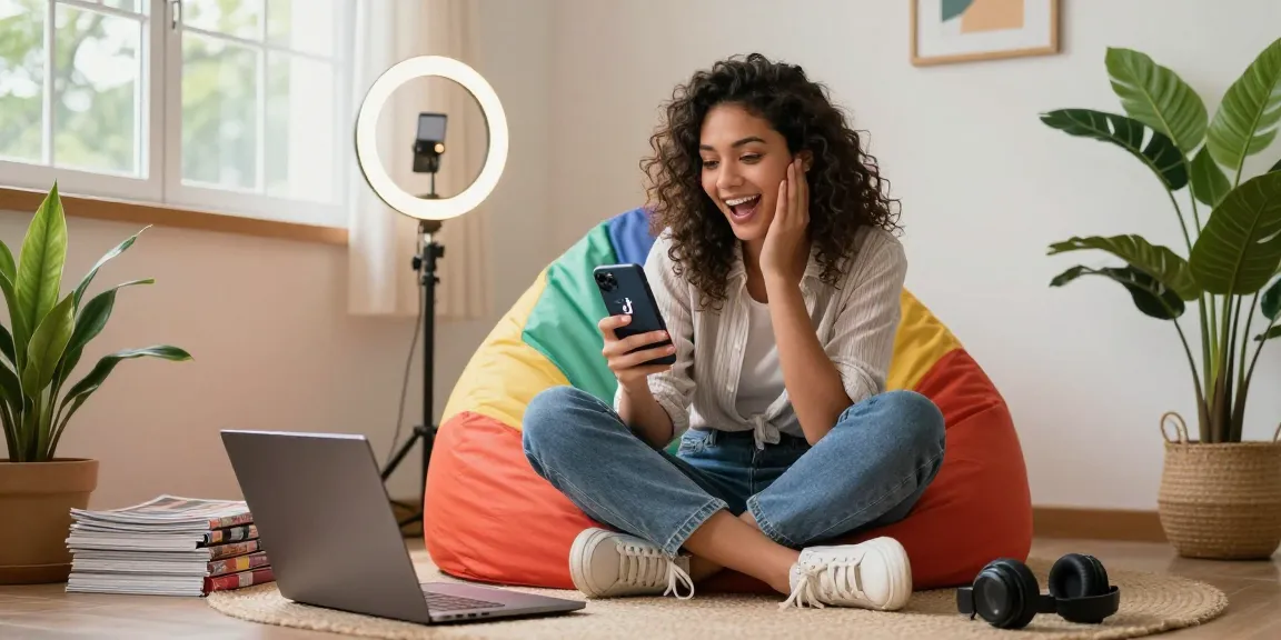 Purchase TikTok views strategy illustrated by a young influencer engaged in content creation.