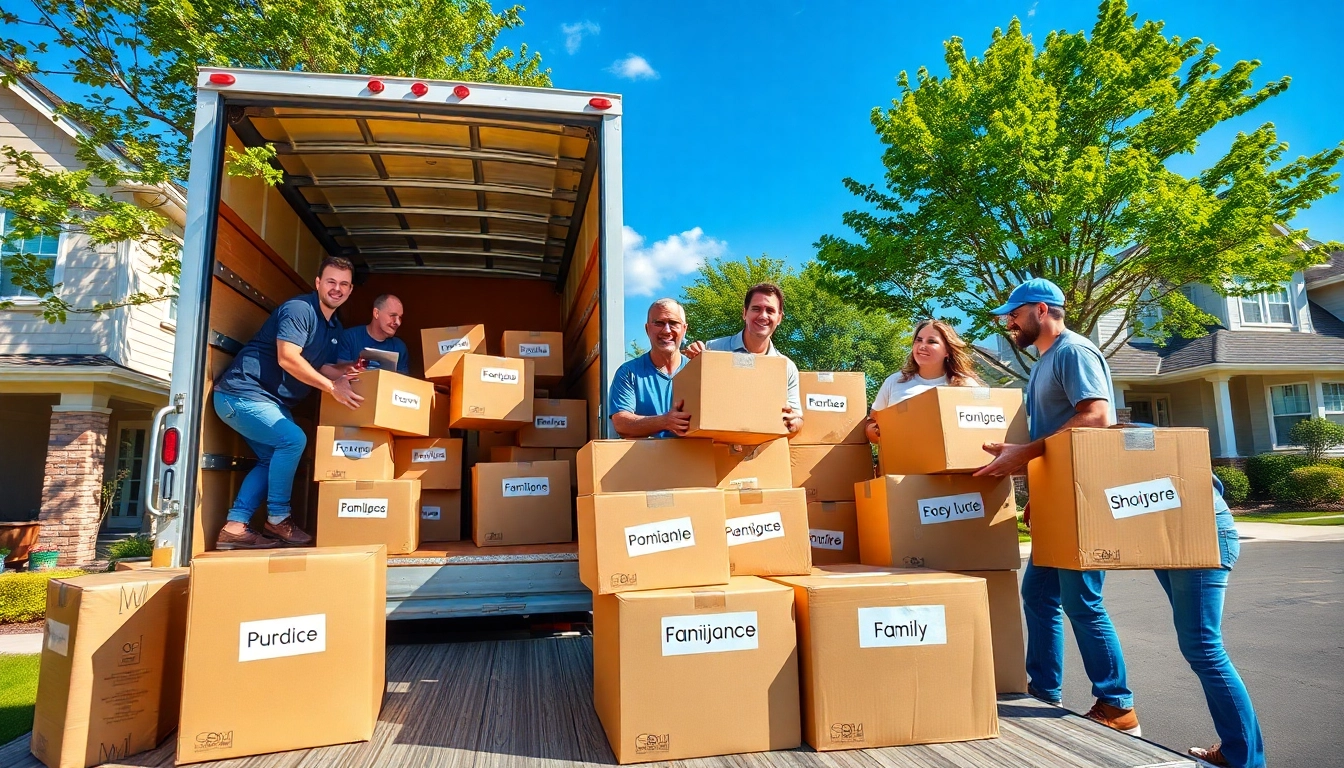 Residential Movers efficiently loading a moving truck in a sunny neighborhood setting.