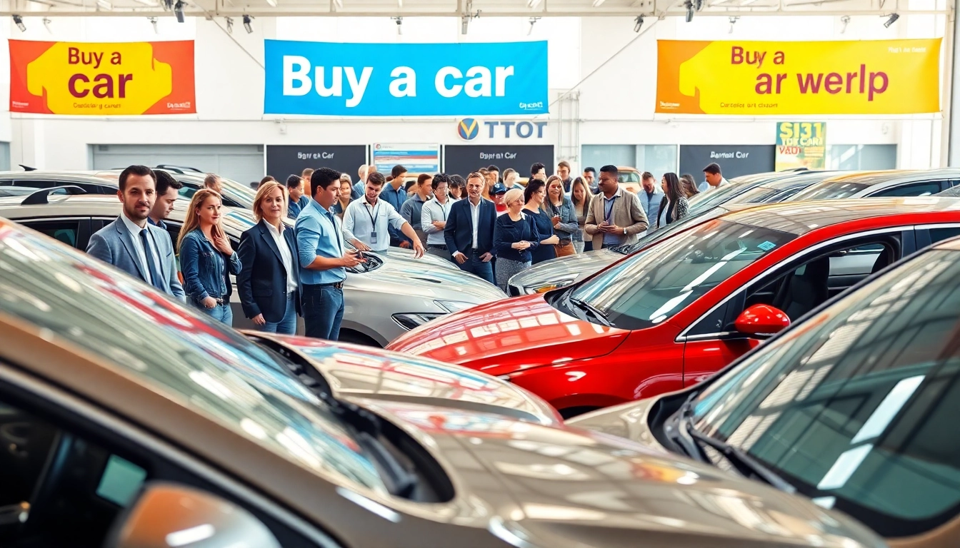 Explore diverse buyers eager to Buy a car in a vibrant dealership setting filled with quality vehicles.