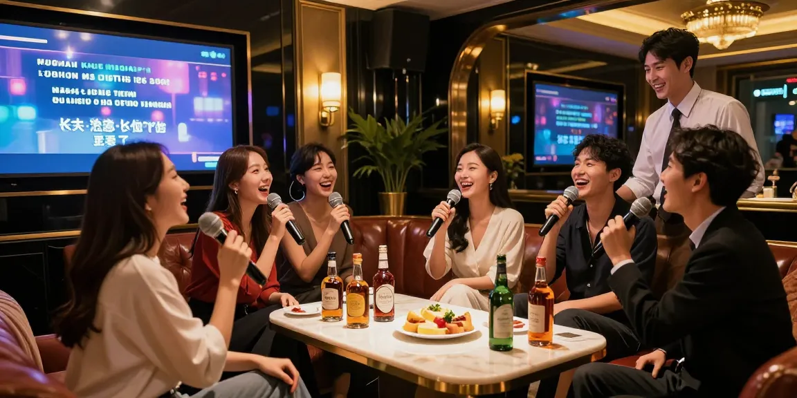 강남 가라오케에서 친구들과 함께 노래하며 즐거운 시간을 보내는 모습