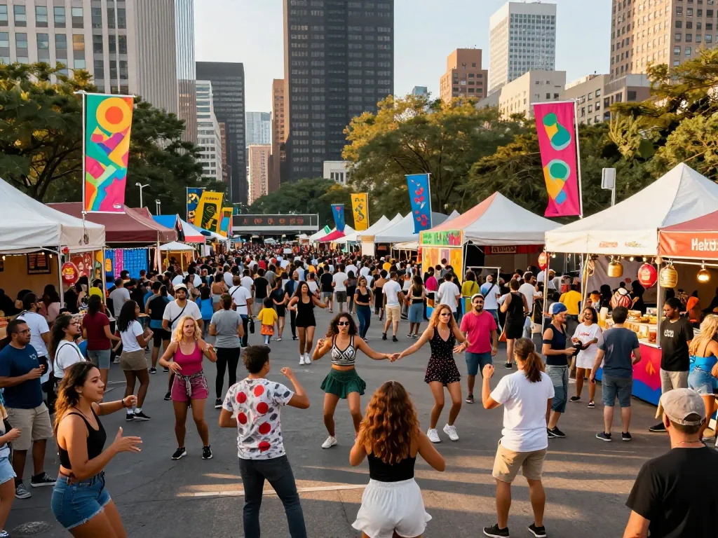 Huge crowds and global attention at a lively cultural festival showcasing diversity and creativity.