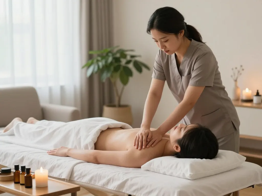 서울출장마사지 session in a calming home environment with professional therapist.