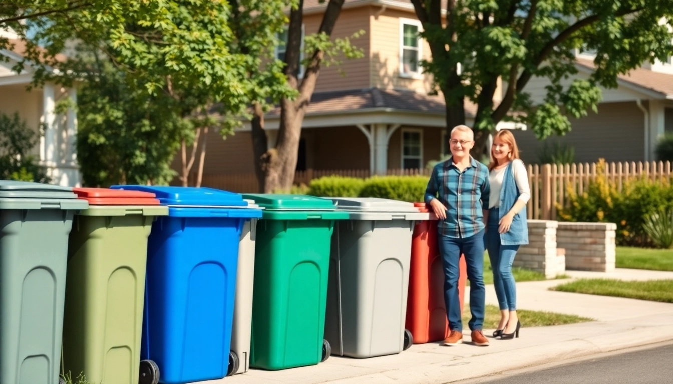 Engaging scene of residential bin rental showcasing colorful bins at a friendly neighborhood.