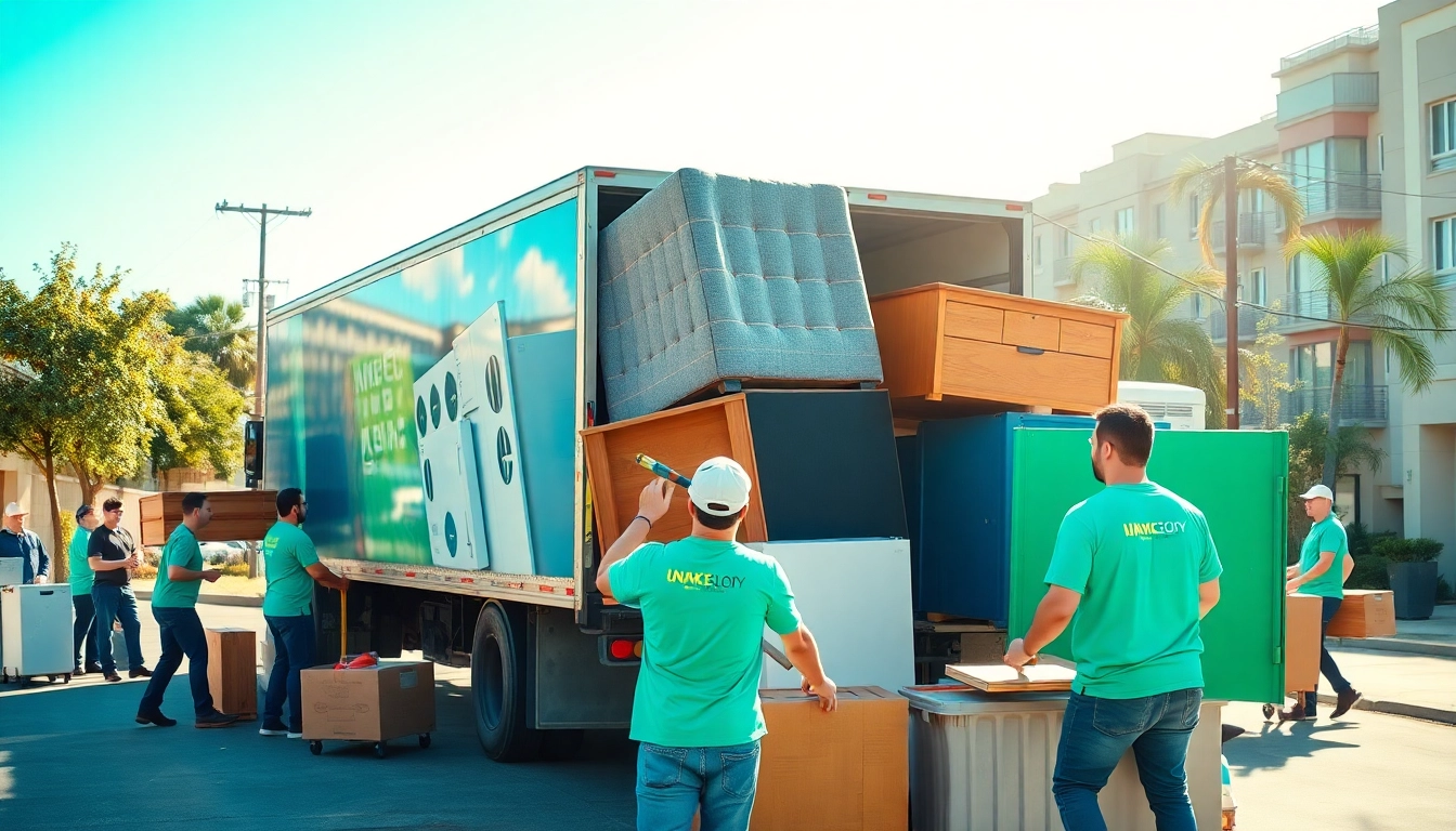 Efficient junk removal services in action, showcasing professionals handling furniture disposal.