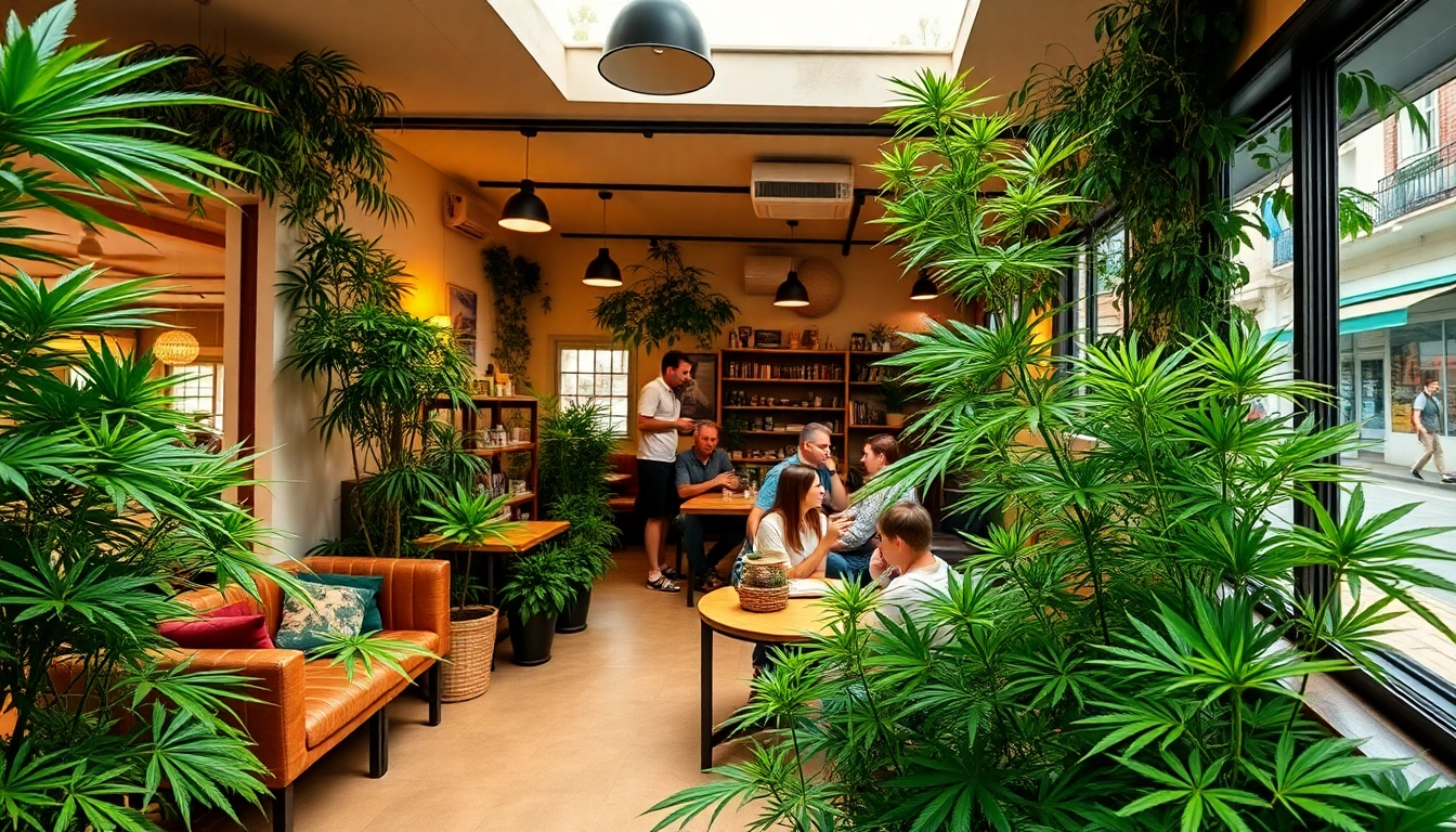 Cannabis Clubs Lloret De Mar offering a welcoming environment with vibrant plants and happy members.