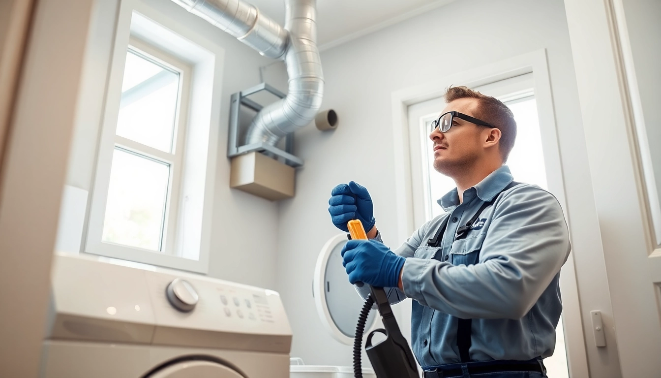 Expert technician conducting Dryer Vent Repair in a modern laundry room, ensuring safe and effective service.