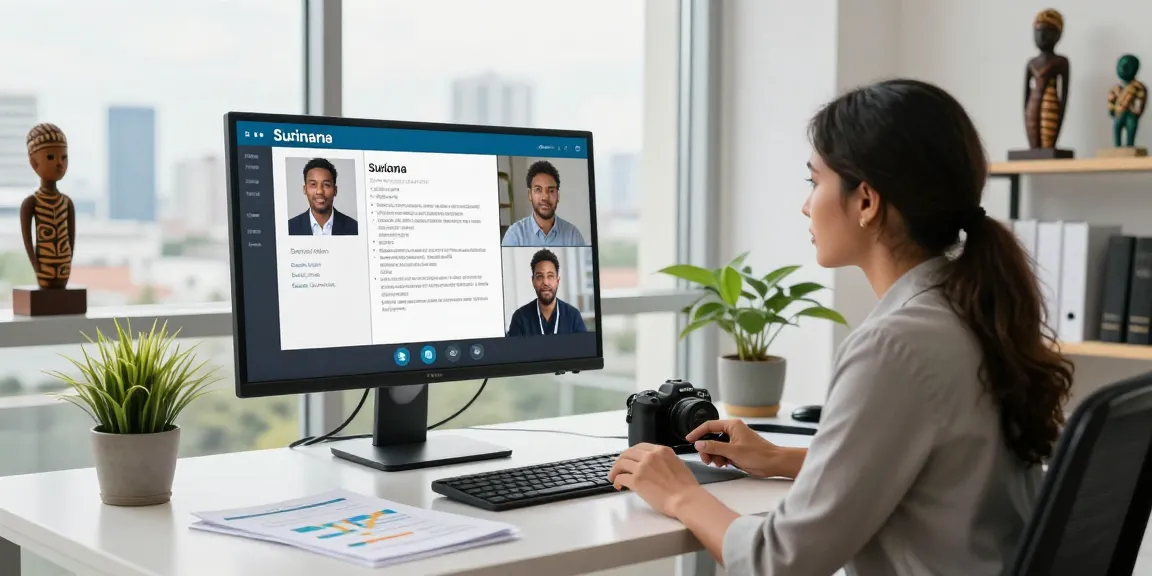 Suriname recruitment agency facilitating candidate interviews in a modern office.
