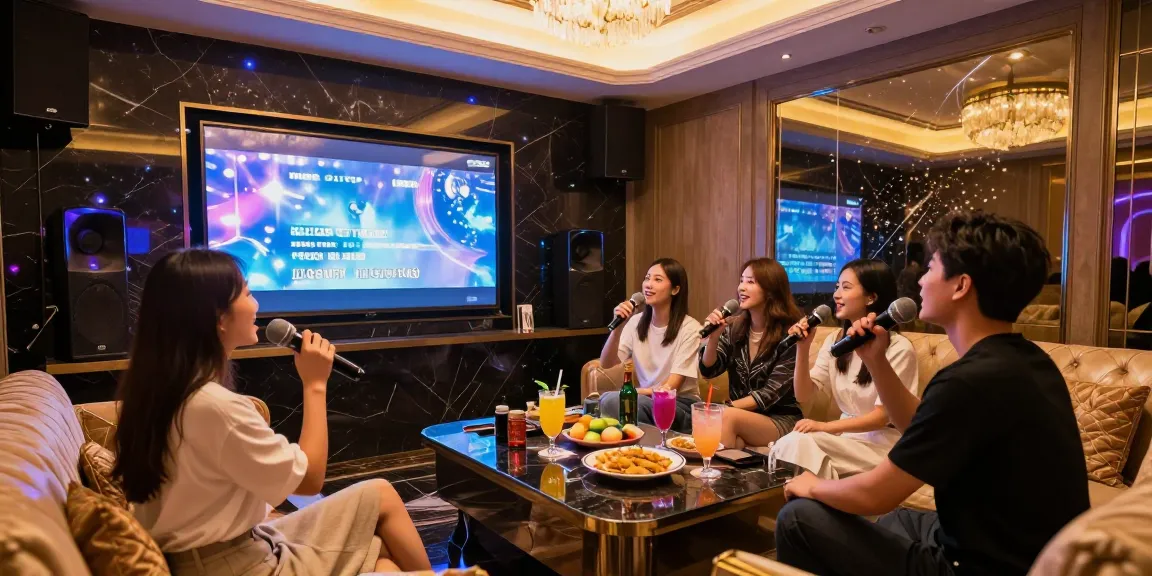 강남 가라오케에서 친구들과 함께 즐거운 노래를 부르고 있는 모습