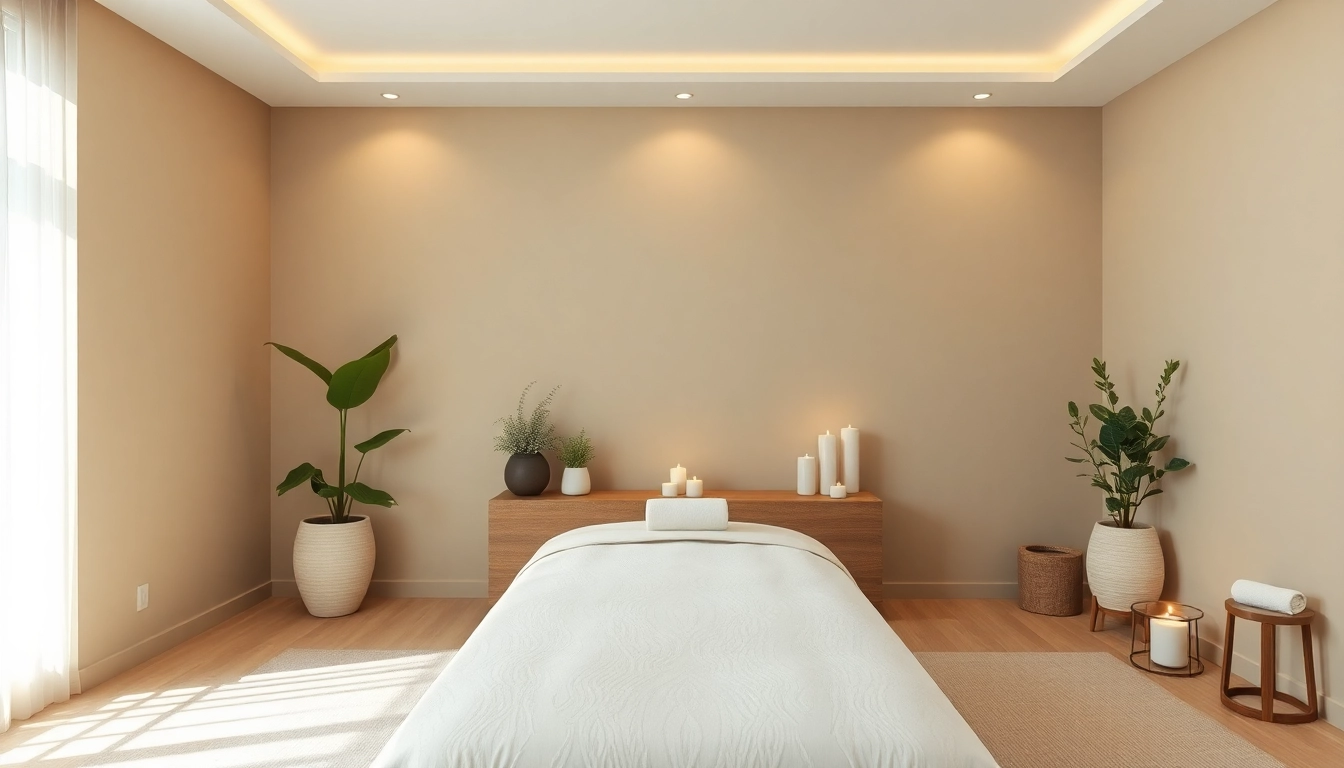 Luxurious 출장안마 spa setting with calming elements and a massage table.