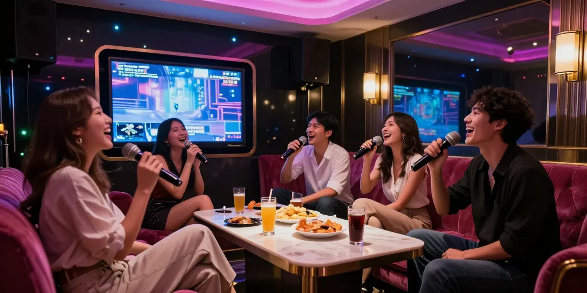 강남 달토의 고급 가라오케 룸에서 친구들이 즐겁게 노래하는 모습