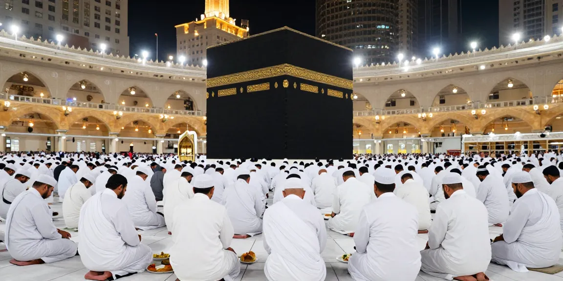 Umroh Ramadhan pilgrimage experience in Makkah with serene pilgrims and sacred moments.