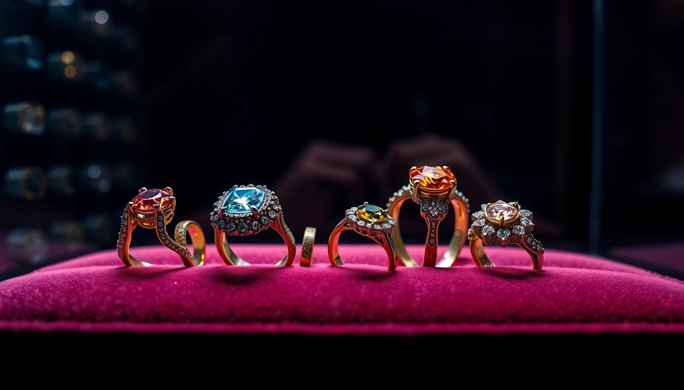 Admire exquisite luxury rings showcasing unique designs and sparkling gemstones.