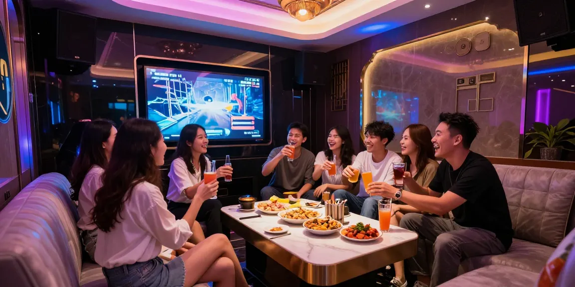 강남쩜오의 고급스러운 노래방 내부에서 친구들이 함께 즐겁게 시간을 보내는 모습