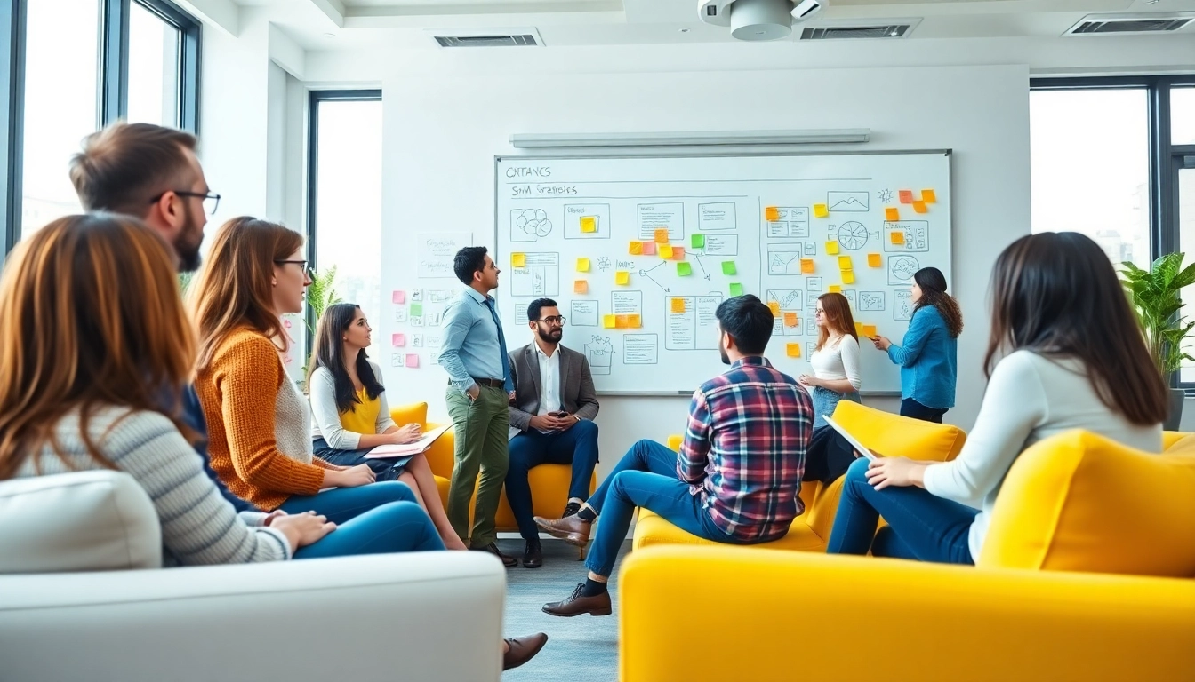 Engaging team collaboration on smm services strategies in a modern office setting