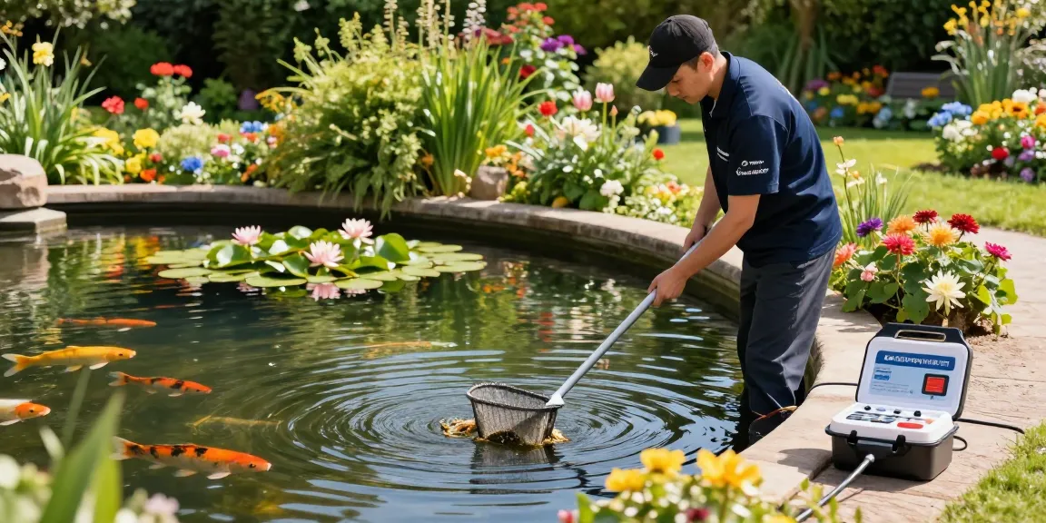 Professional Pond Cleaning Surrey with expert cleaning services in a serene garden pond.