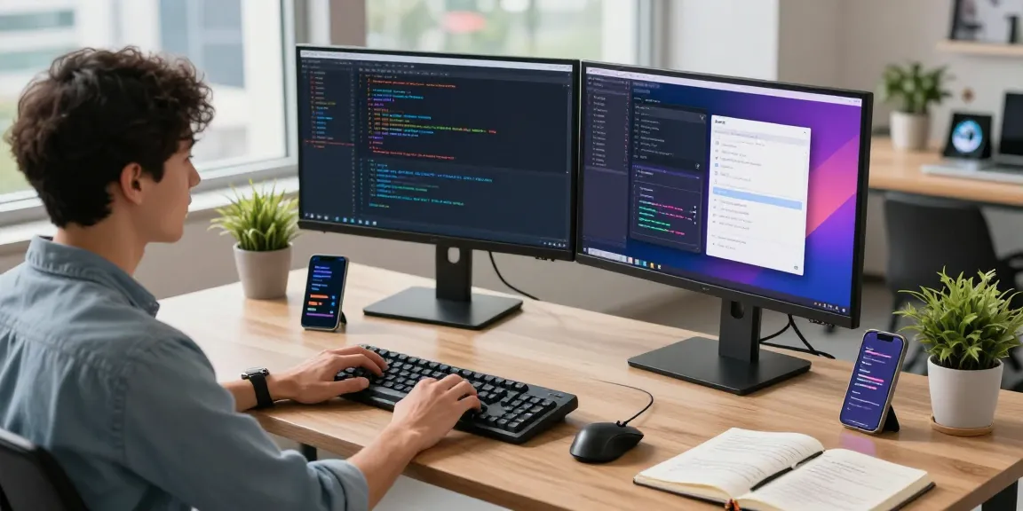 Engaging tech workspace showcasing a developer coding, emphasizing 纸飞机中文版官网 integration.