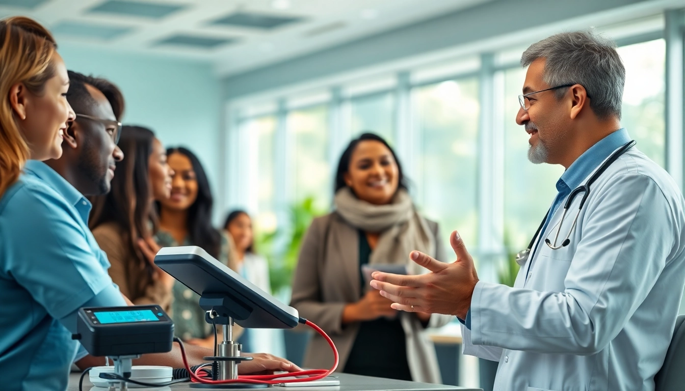 Engaging doctor performing a full body health check Sydney at a modern clinic with diverse patients.