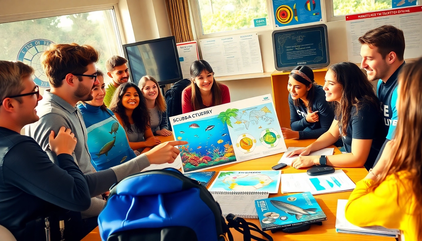 SSI Theorie Kurse – Engagierte Schüler in einer Tauchausbildungsklasse, die interaktive Lernmaterialien nutzen.