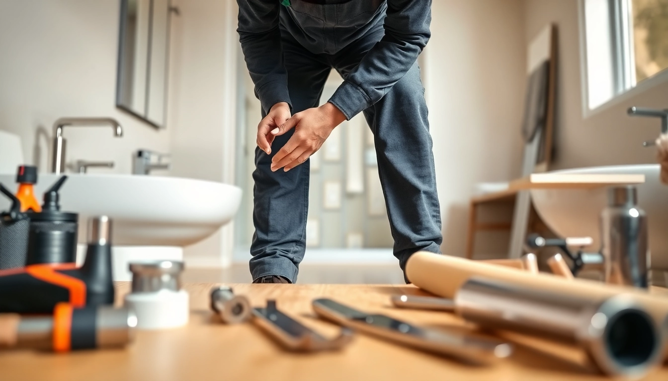 Techniker von sonni sanitär GmbH bei der Installation eines eleganten Badezimmers.