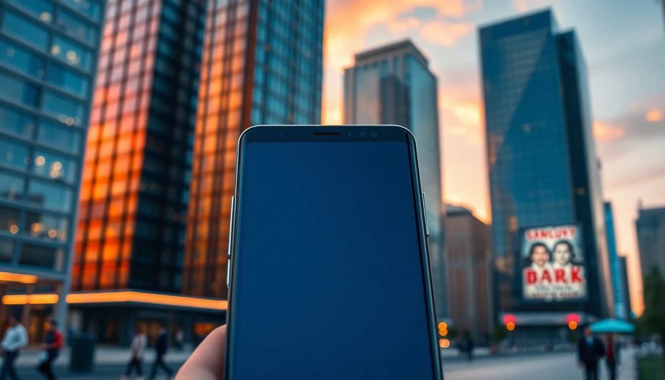 The Samsung Galaxy S8 smartphone showcased in a vibrant urban setting, highlighting its sleek design and infinity display.