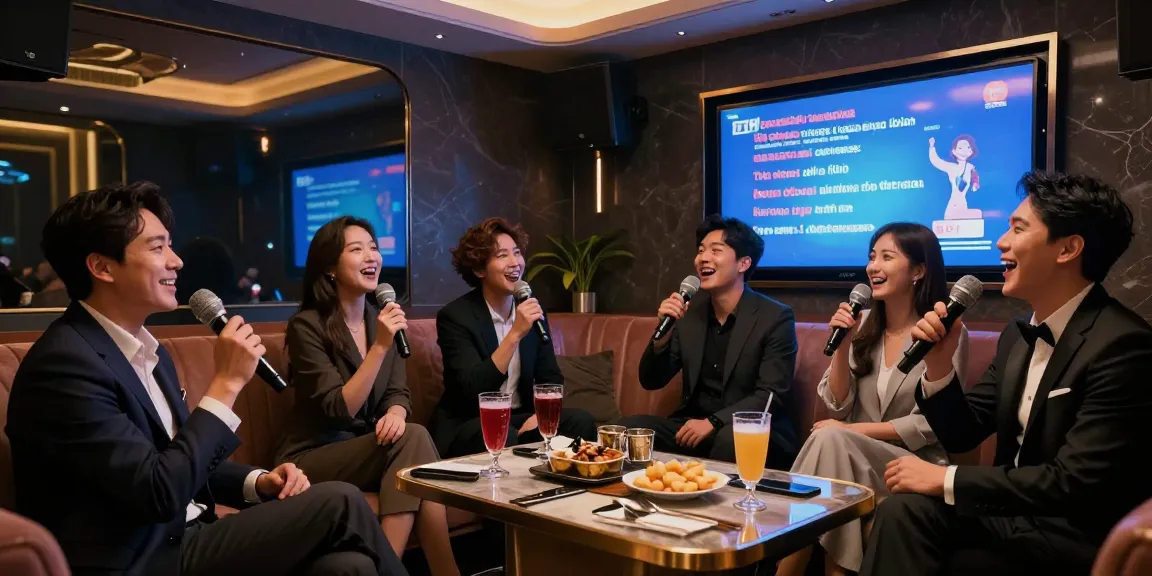강남 가라오케 프라이빗 룸에서 즐거운 모임과 고급스러운 분위기를 표현한 모습