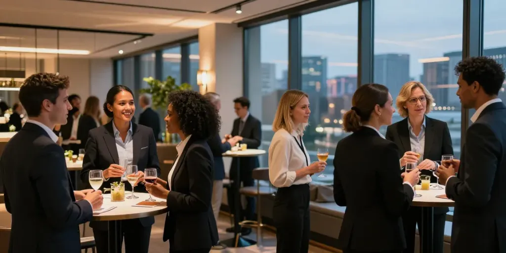 강남 타이밍의 고급스러운Corporate Event에서 네트워킹하는 모습