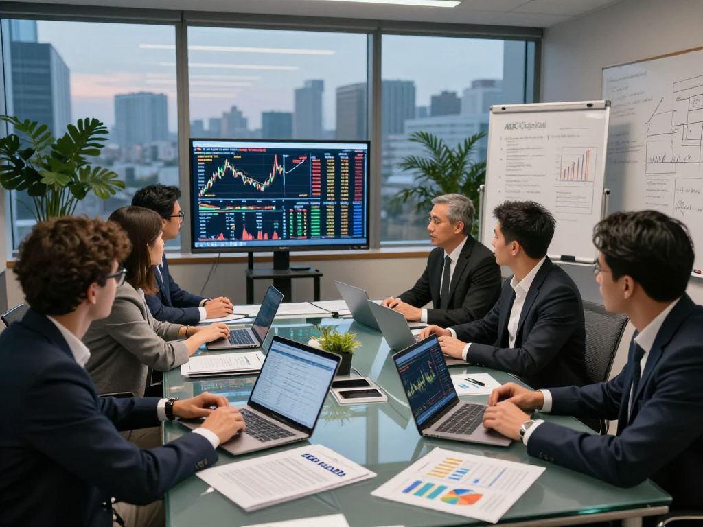 Bardya Ziaian ABC Capital team in strategic investment meeting, discussing financial trends.
