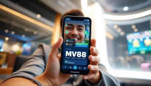 MV88 app interface displayed on a smartphone in a secure online gaming environment, showcasing user-friendly features.