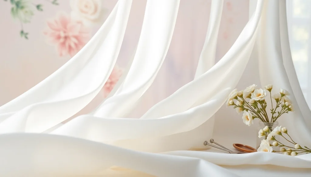 Mousseline stof met delicate details in een serene en etherische setting.