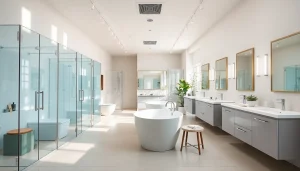 Sonni sanitär GmbH präsentiert moderne Badezimmerlösungen mit eleganten Duschwänden.