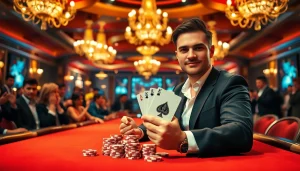 Poker player winning at a casino, showcasing the action and excitement of 79king games.