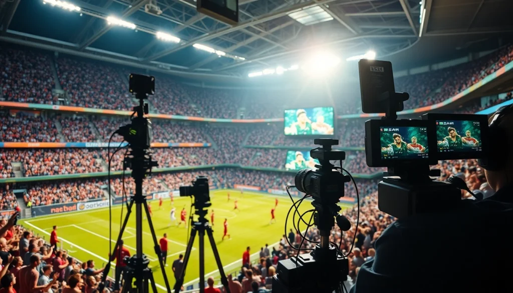 스포츠중계의역동적인현장과팬들을포함한스포츠중계모습