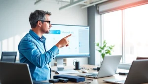 How to migrate to Microsoft 365 securely is demonstrated by an IT consultant in a modern office environment.