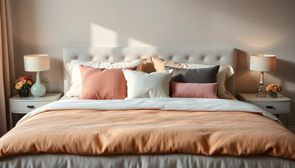 I cuscini letto colorati decorano un elegante spazio di riposo, aggiungendo comfort e stile alla camera.