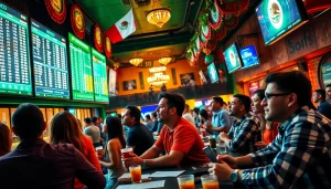 Engaging scene showcasing sports betting Mexico with enthusiastic bettors in a lively sportsbook environment.