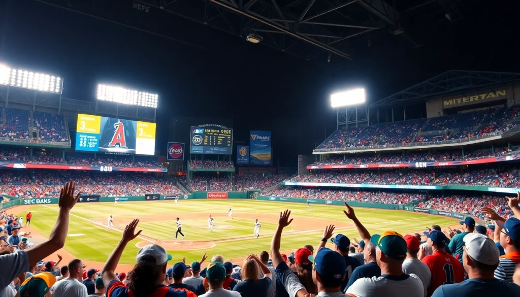 mlb중계 생중계 중 전경에서 응원하는 팬들의 모습